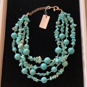 Turquoise beaded stone statement necklace